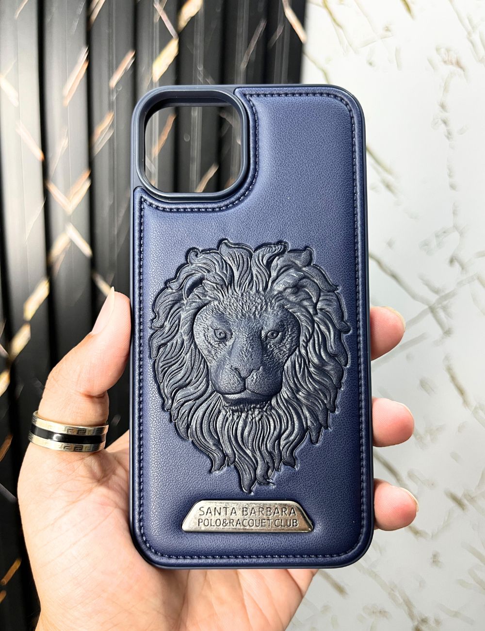 Deep Blue Lion Engraved Luxury Designer Case For Apple Iphone 13