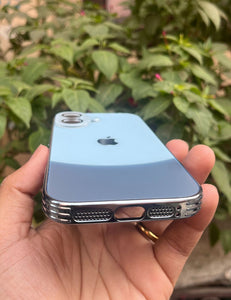 Sea Blue Leather 2in1 Glass Lense Case For Apple Iphone 16 Plus