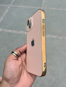 Golden Electroplated Chrome Glass Lense Case For Apple Iphone 15 Plus