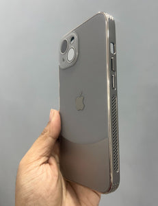 Grey Leather 2in1 Glass Lense Case For Apple Iphone 15 Plus