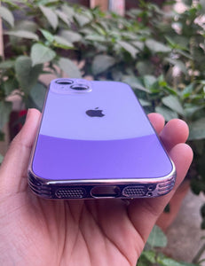 Purple Leather 2in1 Glass Lense Case For Apple Iphone 15