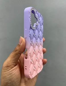 Ombre Purple Pink Diamond Flower Case For Apple Iphone 16 Plus