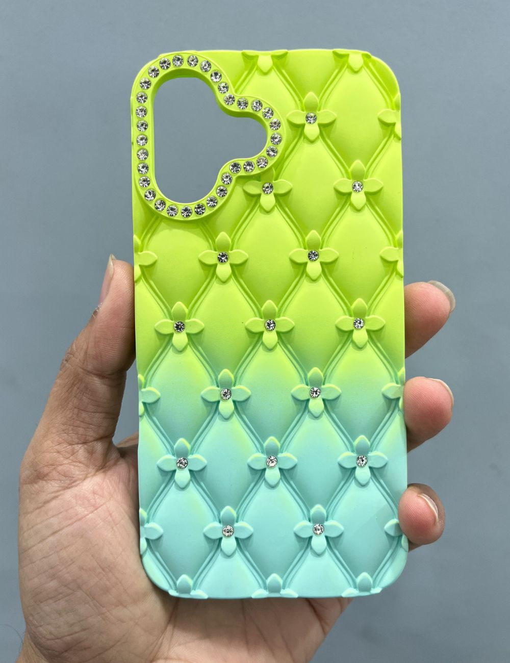 Ombre Yellow Green Diamond Flower Case For Apple Iphone 16 Plus