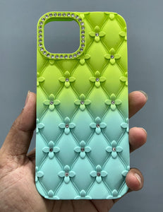 Ombre Yellow Green Diamond Flower Case For Apple Iphone 15