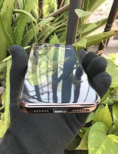 Black metallic chrome with lense transparent case for Apple Iphone 11