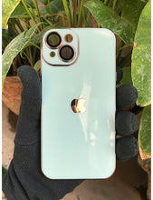 Load image into Gallery viewer, Mint Green 6D chrome with lense silicone case for Apple Iphone 13
