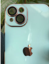 Load image into Gallery viewer, Mint Green 6D chrome with lense silicone case for Apple Iphone 13
